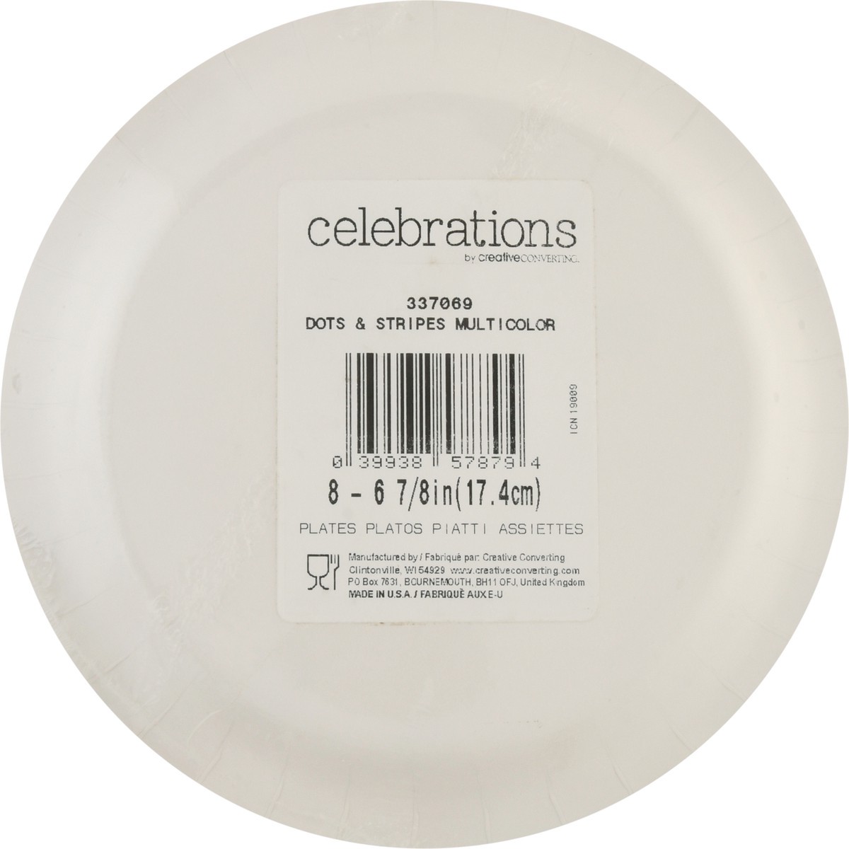 slide 5 of 9, Celebrations Creative Converting Dot/Stripe 7 Inch Round Plate, 9 ct
