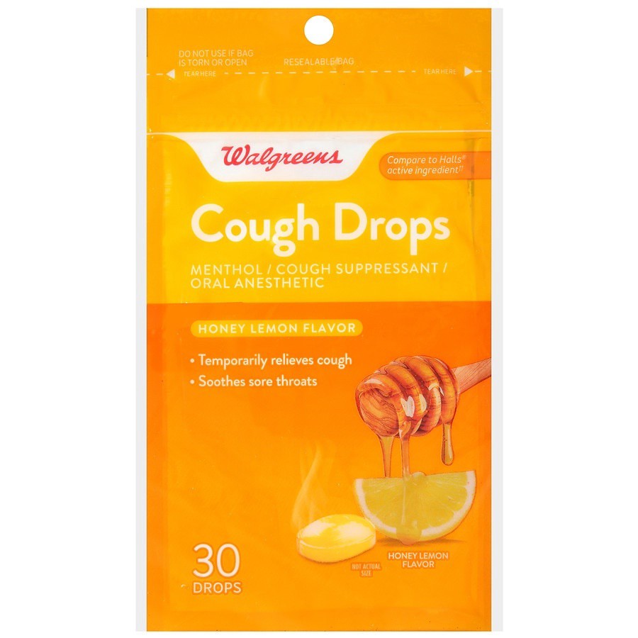 slide 1 of 5, Walgreens Honey Lemon Flavored Cough Drops, 30 ct