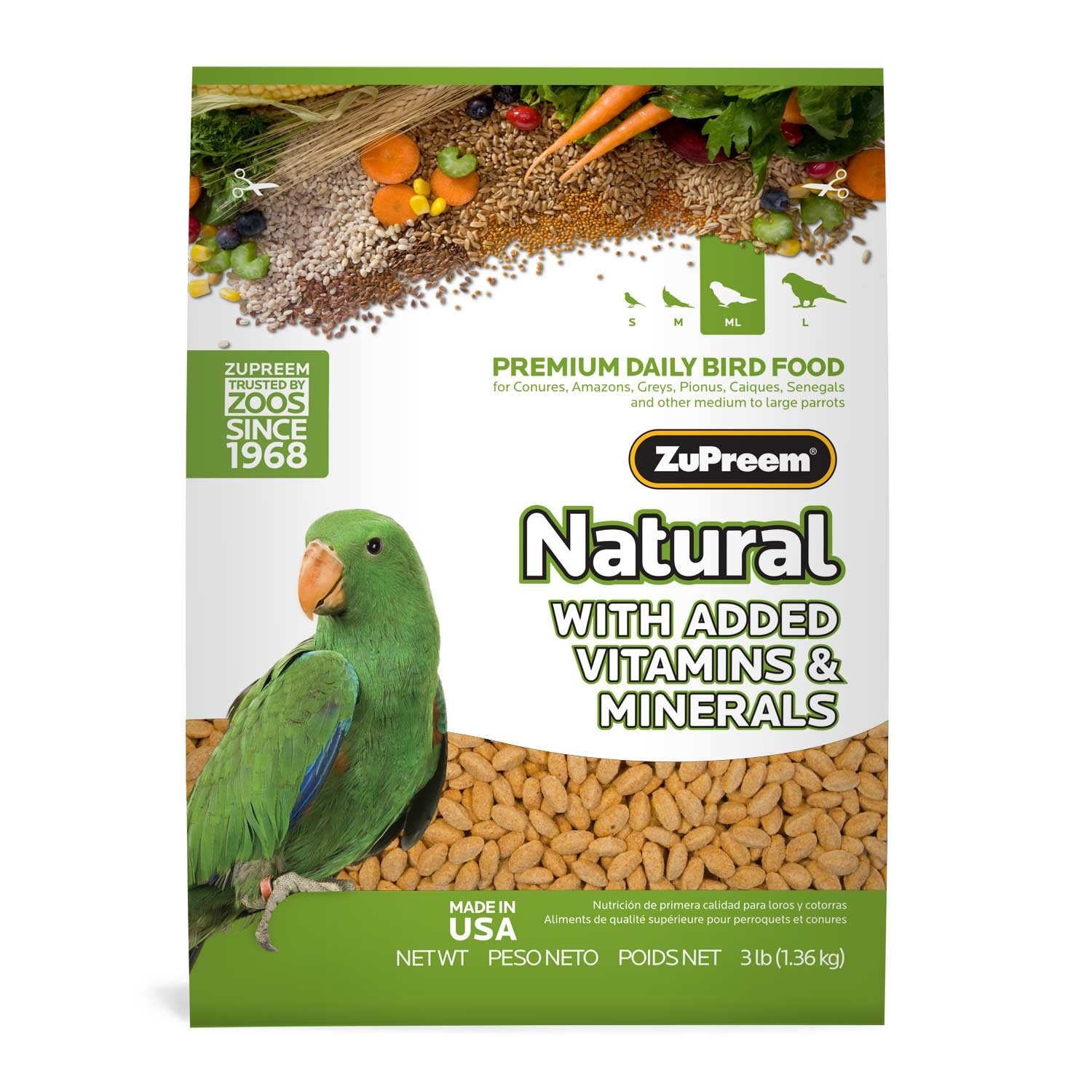 slide 1 of 1, ZuPreem Avianmaintenance Natural Bird Diet for Parrots & Conures, 3 lb