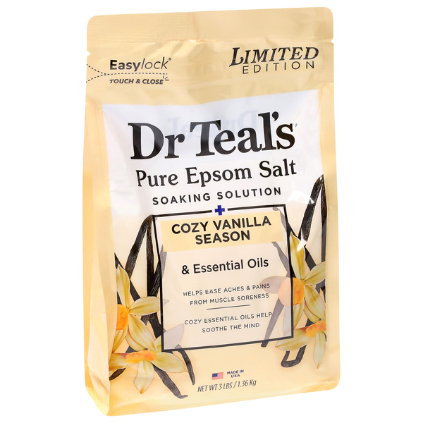 slide 1 of 1, Dr. Teal's Pure Epsom Salt Cozy Vanilla Season Soaking Solution 3 lb, 3 lb