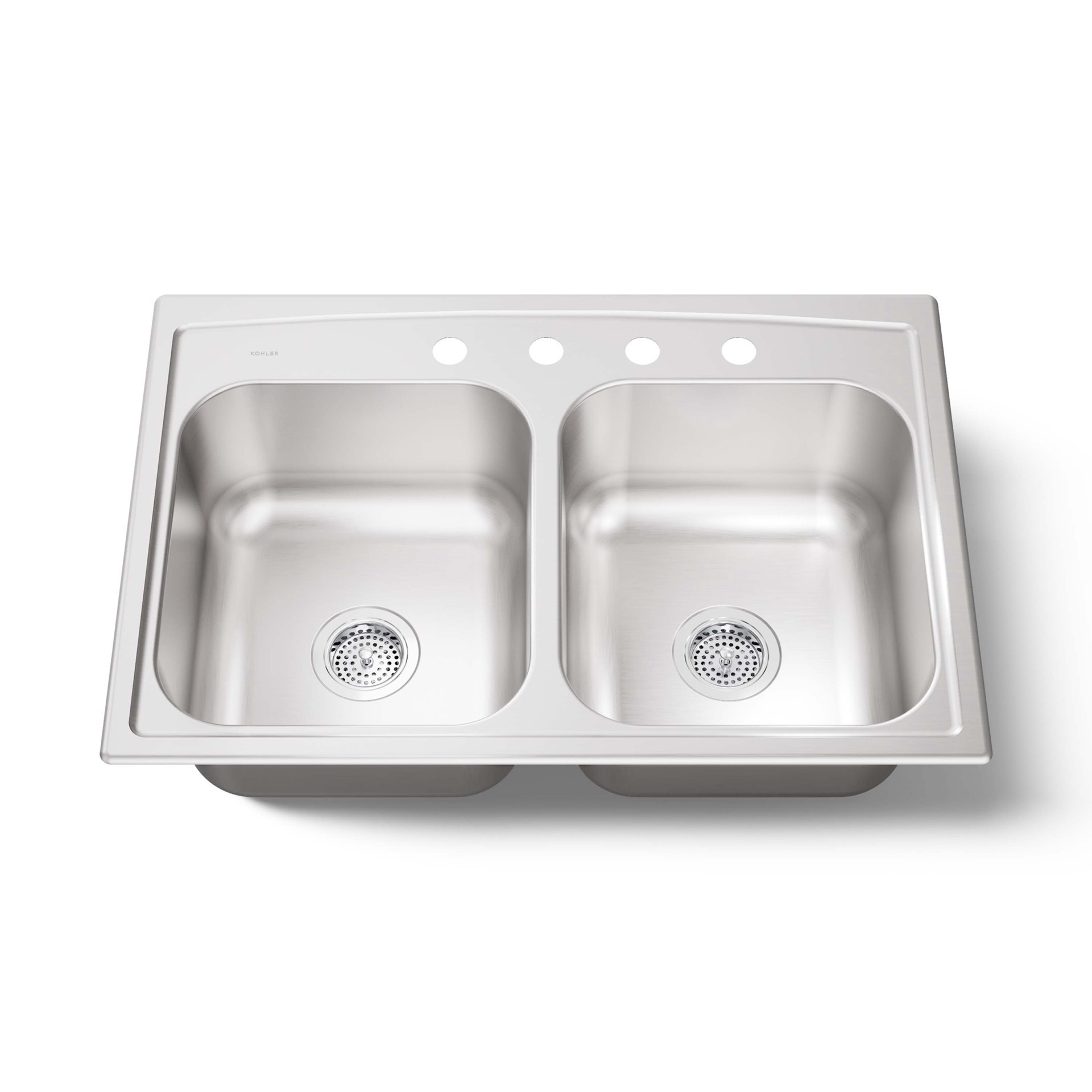 slide 3 of 6, KOHLER Toccata Drop-in 33-in x 22-in Stainless steel Double equal bowl 18 -Gauge Kitchen Sink, 1 ct