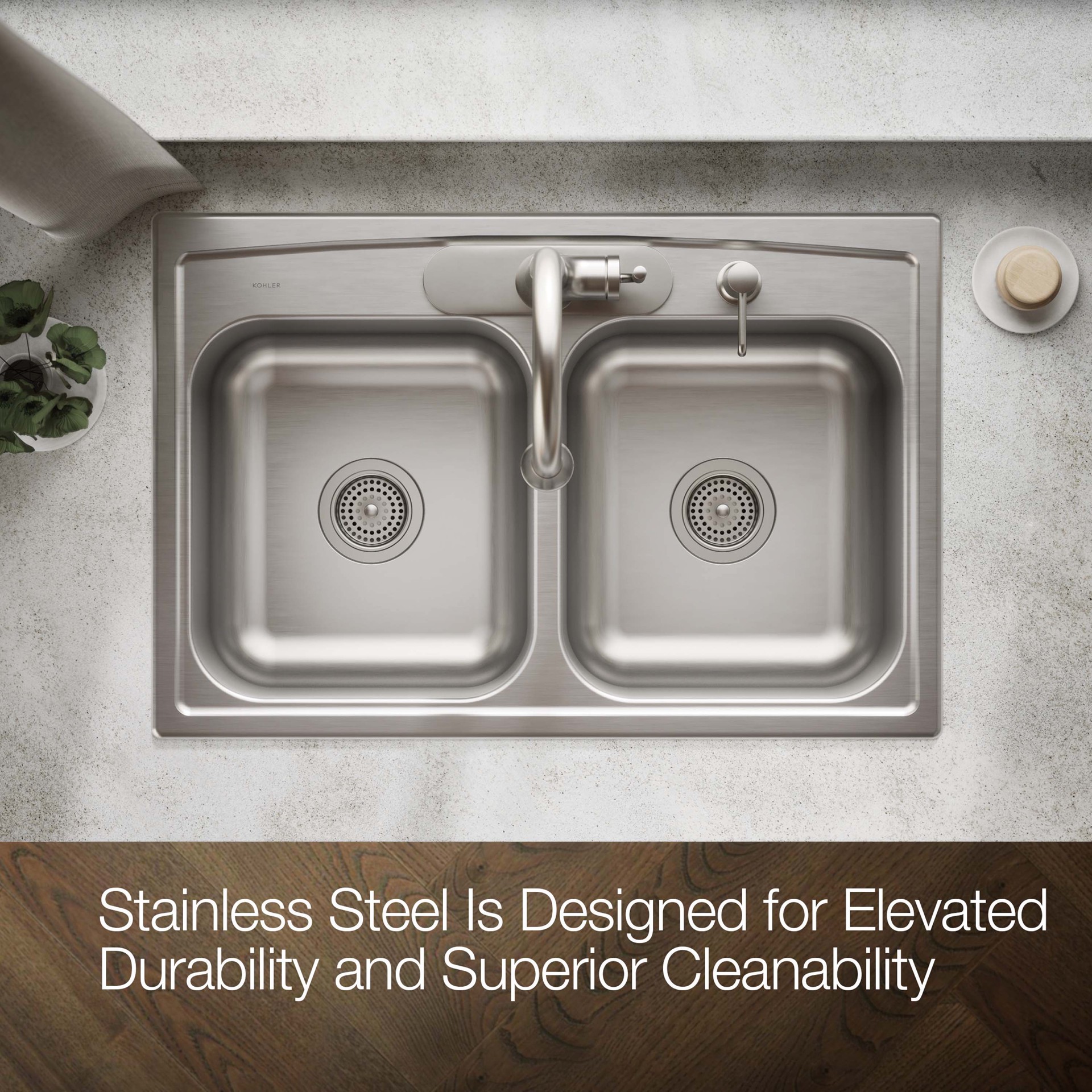 slide 5 of 6, KOHLER Toccata Drop-in 33-in x 22-in Stainless steel Double equal bowl 18 -Gauge Kitchen Sink, 1 ct