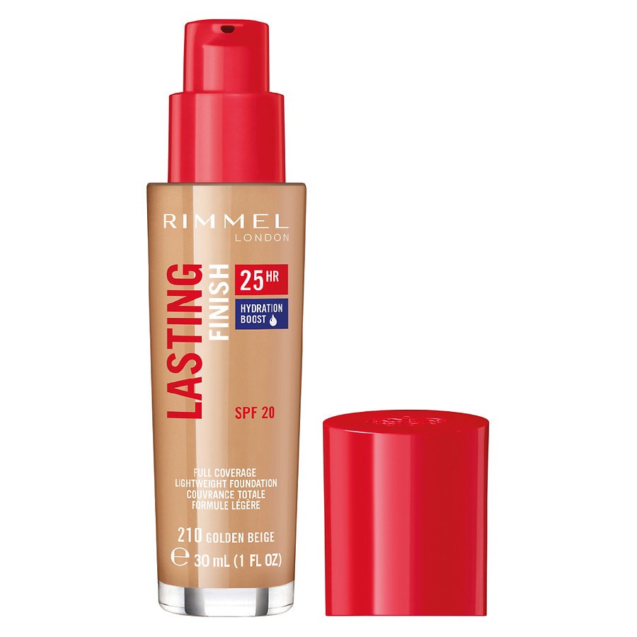 slide 4 of 4, Rimmel London SPF 20 Golden Beige 210 Full Coverage Lasting Finish Liquid Foundation 1 fl oz, 1 fl oz