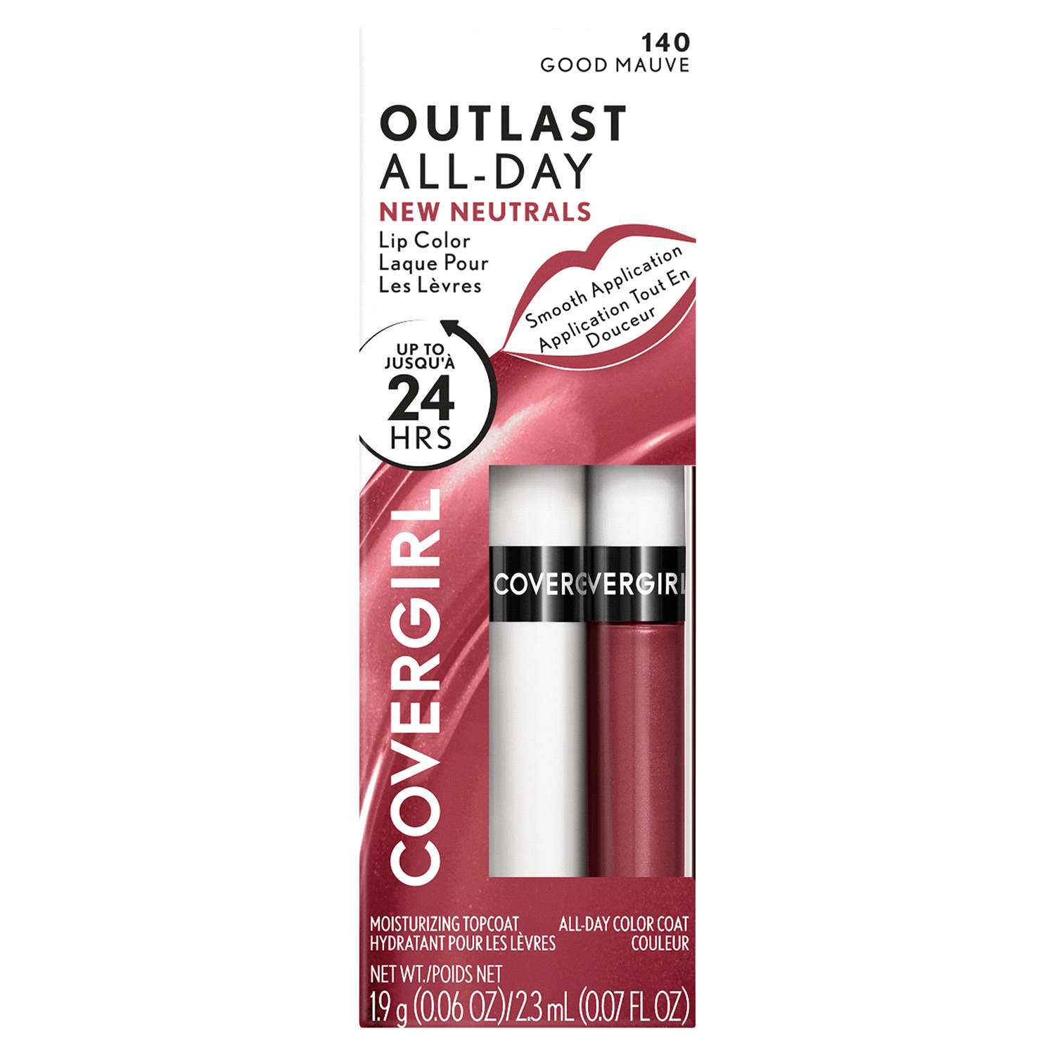 slide 1 of 2, Covergirl Outlast All-Day Good Mauve 140 Lip Color with Topcoat 1 ea, 1 ct