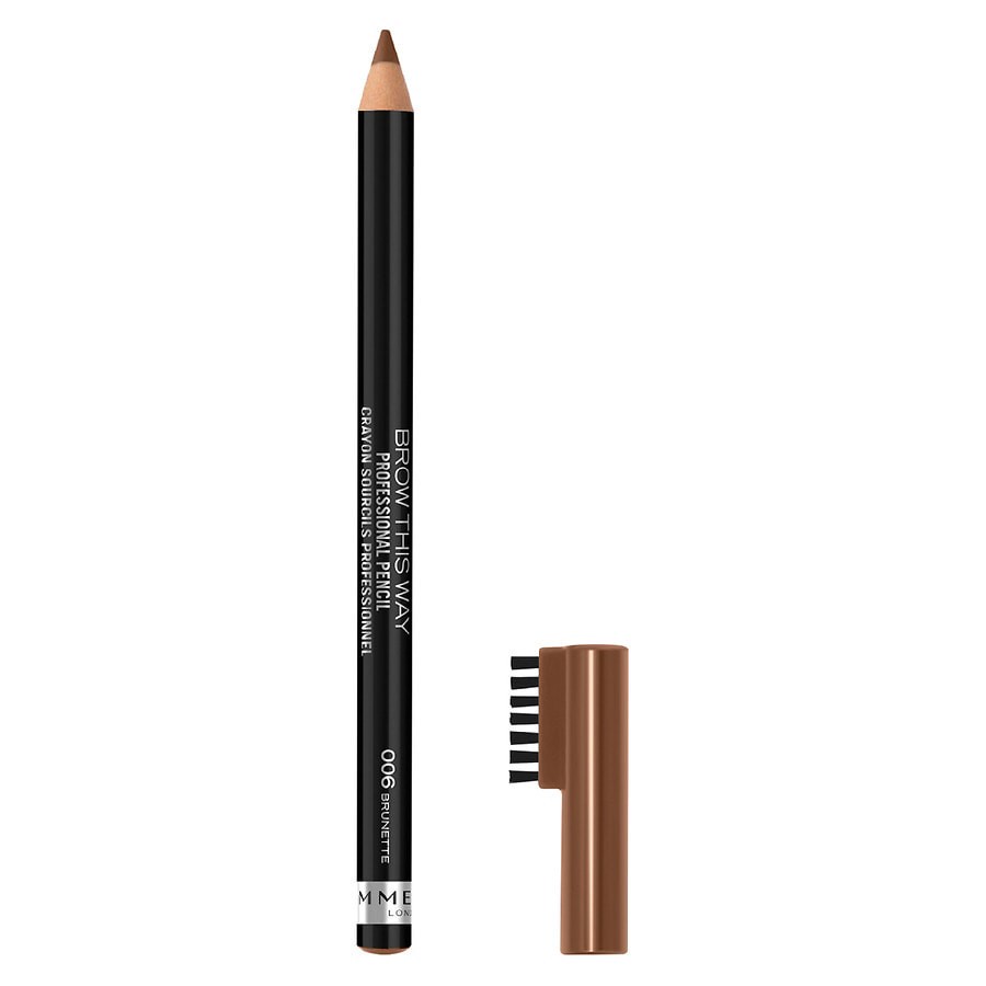 slide 2 of 5, COTY RIMMEL LONDON Rimmel London Brow This Way Professional Eyebrow Pencil, Long-Wearing, Highly-Pigmented, Built-In Brush, 006, Brunette, 0.05oz, 1.40 g