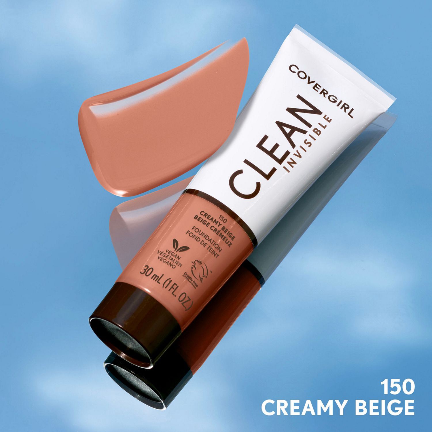 slide 3 of 9, Covergirl Clean Invisible Liquid Makeup, 150 Creamy Beige, 1 ct
