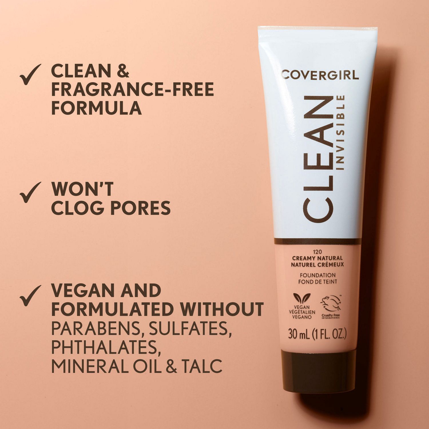 slide 5 of 9, Covergirl Clean Invisible Liquid Makeup, 150 Creamy Beige, 1 ct