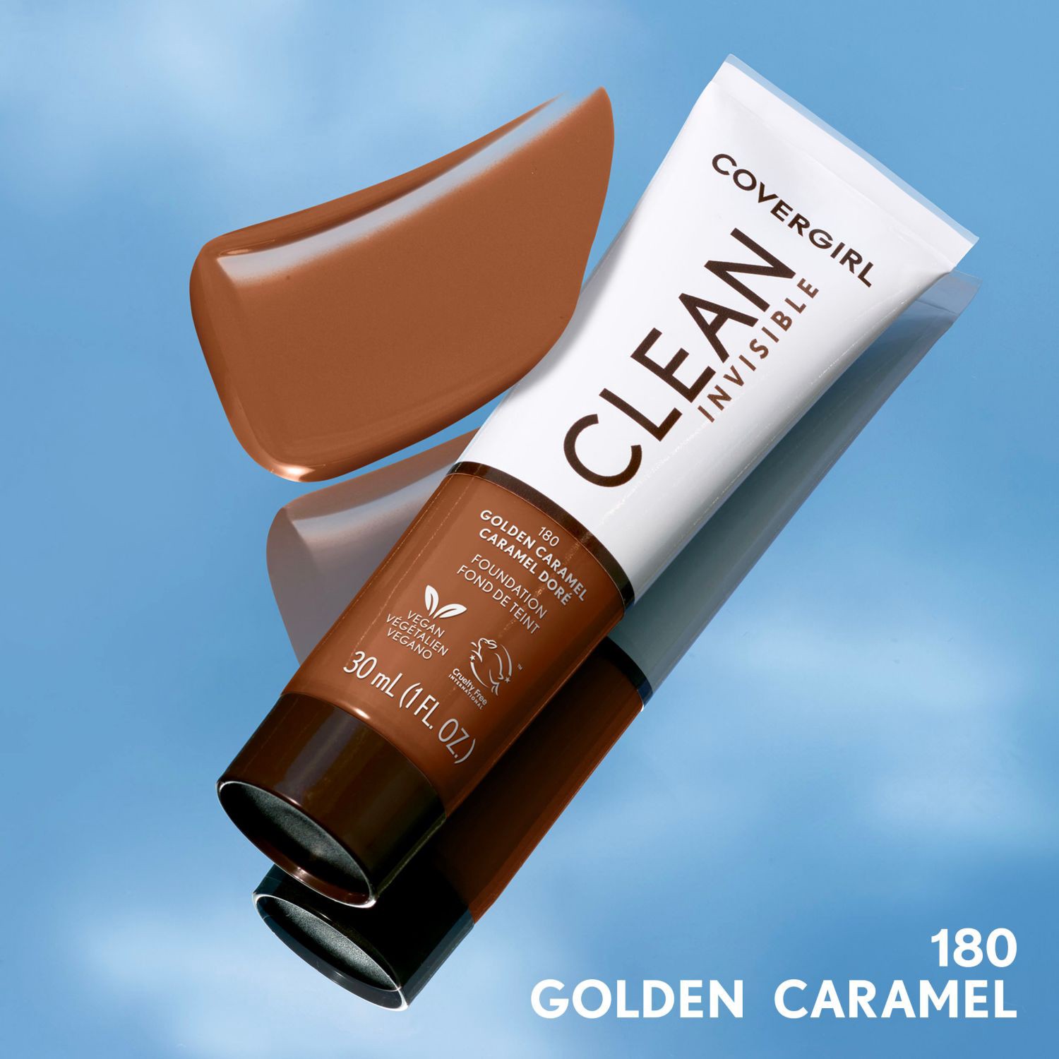 slide 4 of 9, Covergirl Clean Invisible Liquid Makeup, 180 Golden Caramel, 1 ct
