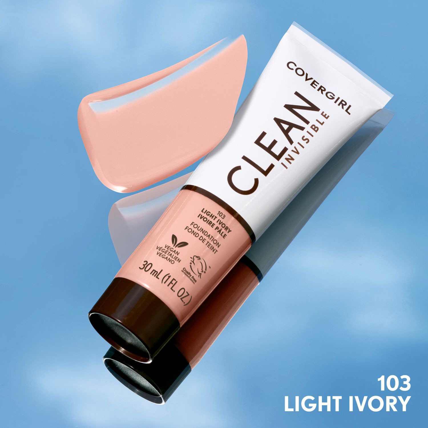 slide 9 of 9, Covergirl Clean Invisible Liquid Makeup, 103 Light Ivory, 1 ct