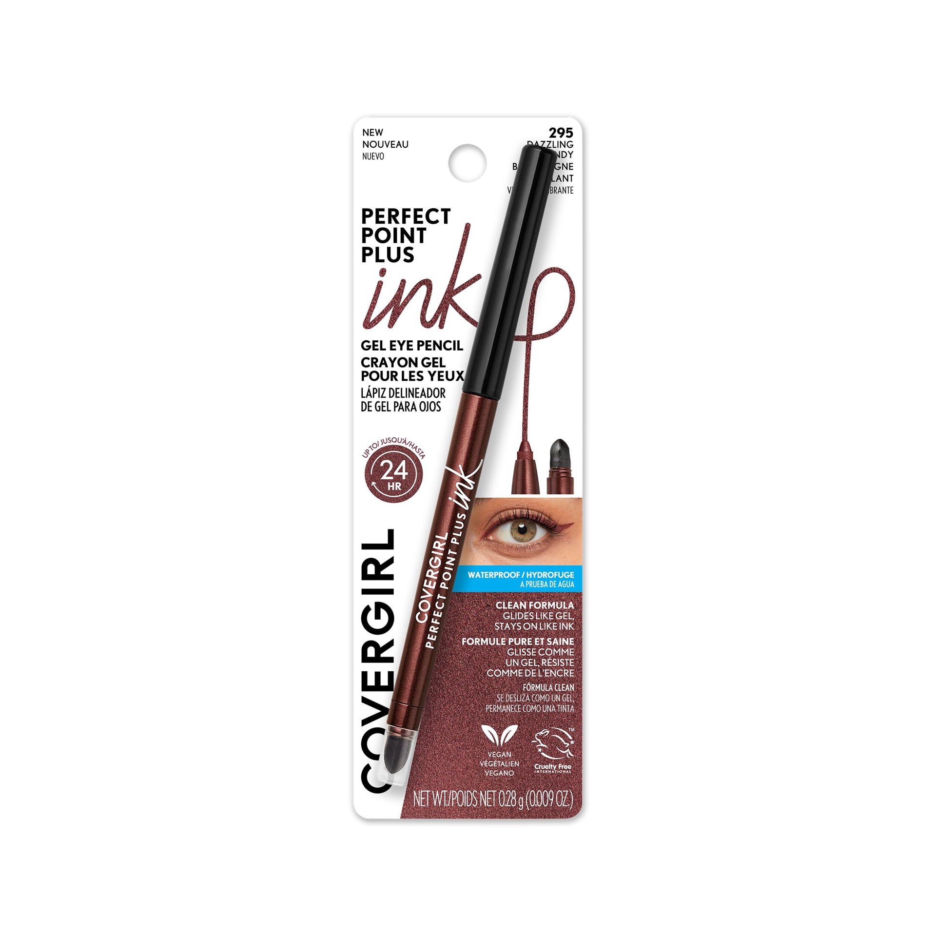 slide 10 of 13, Covergirl Perfect Point Plus Ink Gel Eye Pencil, Pigmented, Long-Wearing, Vegan Formula, Dazzling Burgundy 295, 0.01oz (0.28g), 0.28 g