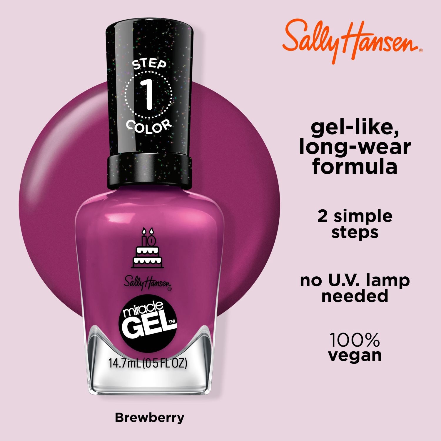 slide 7 of 10, Sally Hansen Miracle Gel Nail Polish - Brewberry, 0.5oz, 14.70 mL