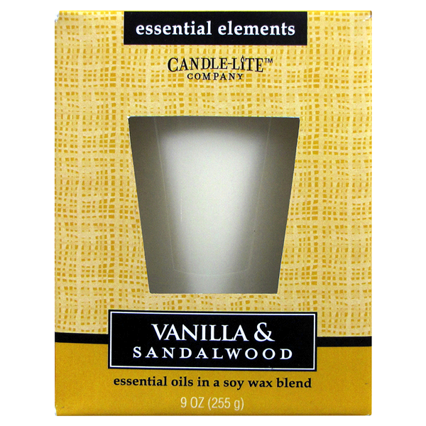 slide 1 of 1, Candle-Lite Essential ElementsJar Candle, Vanilla & Sandalwood, 9 oz