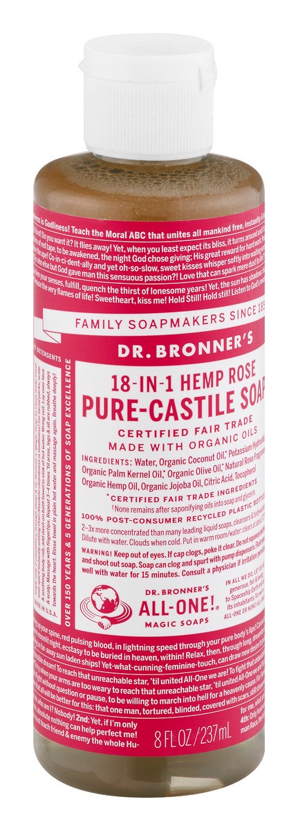 slide 5 of 10, Dr. Bronner's 18-N-1 Hemp Rose Pure-Castile Liquid Soap, 8 oz