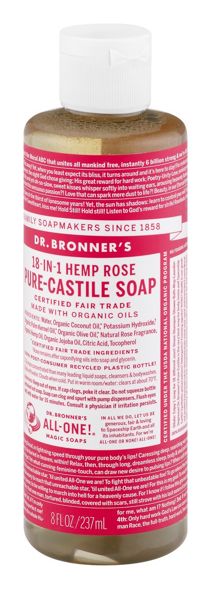 slide 7 of 10, Dr. Bronner's 18-N-1 Hemp Rose Pure-Castile Liquid Soap, 8 oz