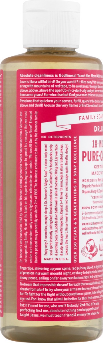 slide 4 of 10, Dr. Bronner's 18-N-1 Hemp Rose Pure-Castile Liquid Soap, 8 oz