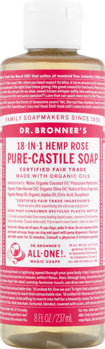 slide 8 of 10, Dr. Bronner's 18-N-1 Hemp Rose Pure-Castile Liquid Soap, 8 oz