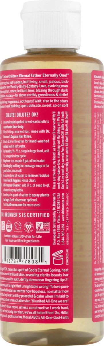 slide 2 of 10, Dr. Bronner's 18-N-1 Hemp Rose Pure-Castile Liquid Soap, 8 oz