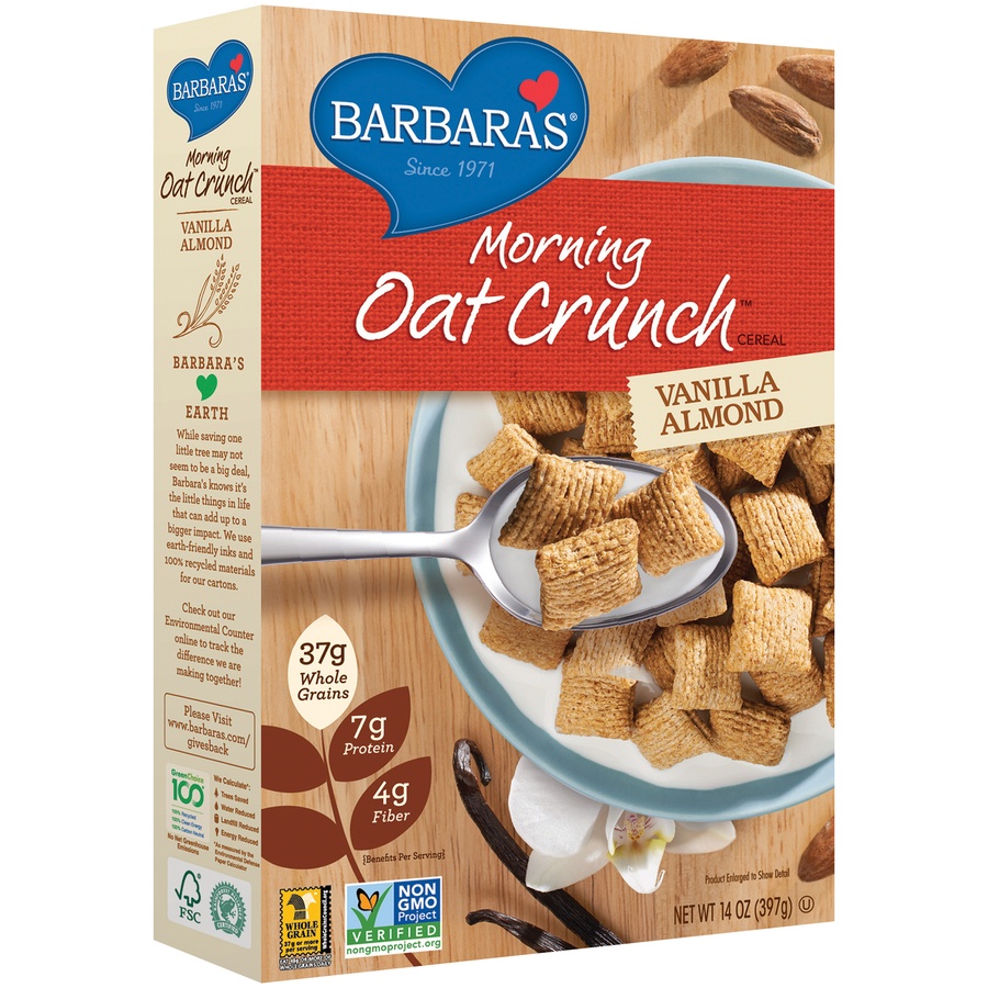 slide 2 of 8, Barbara's Morning Oat Crunch Vanilla Almond Cereal, 14 oz