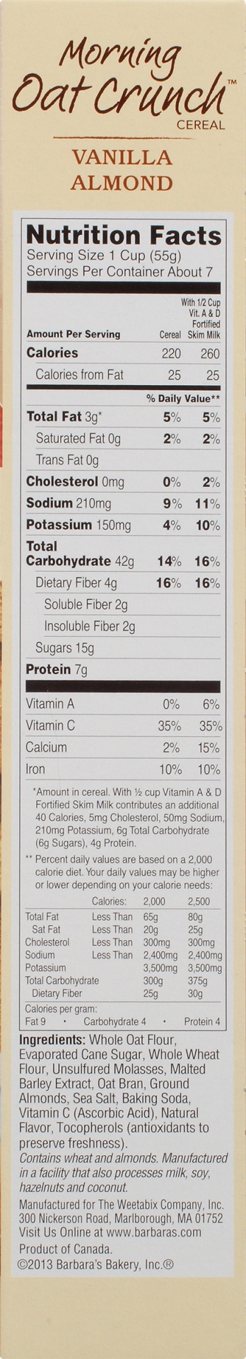 slide 5 of 8, Barbara's Morning Oat Crunch Vanilla Almond Cereal, 14 oz