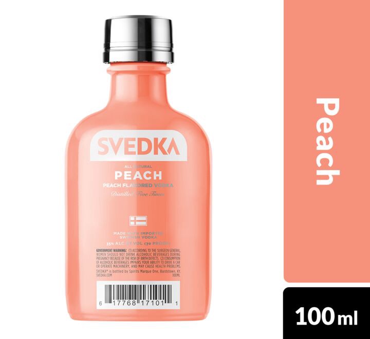 slide 2 of 2, SVEDKA Peach Flavored Vodka, 100 mL Plastic Bottle, 70 Proof, 100 ml