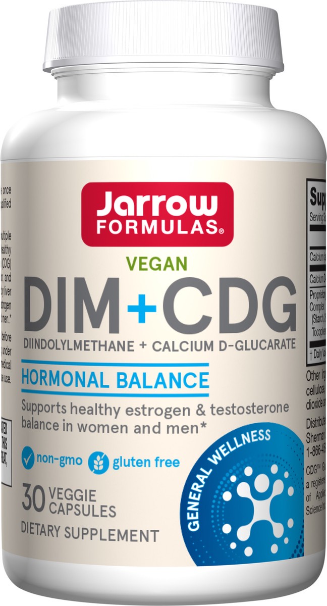 slide 2 of 4, Jarrow Formulas DIM + CDG - 30 Veggie Capsules - Dietary Supplement Supports Hormonal Regulation + Estrogen & Testosterone Balance in Men & Women - 30 Servings, 30 ct