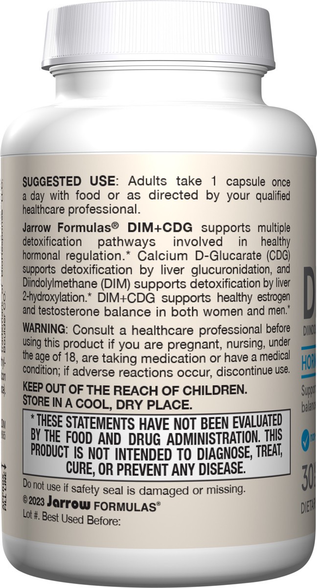 slide 4 of 4, Jarrow Formulas DIM + CDG - 30 Veggie Capsules - Dietary Supplement Supports Hormonal Regulation + Estrogen & Testosterone Balance in Men & Women - 30 Servings, 30 ct