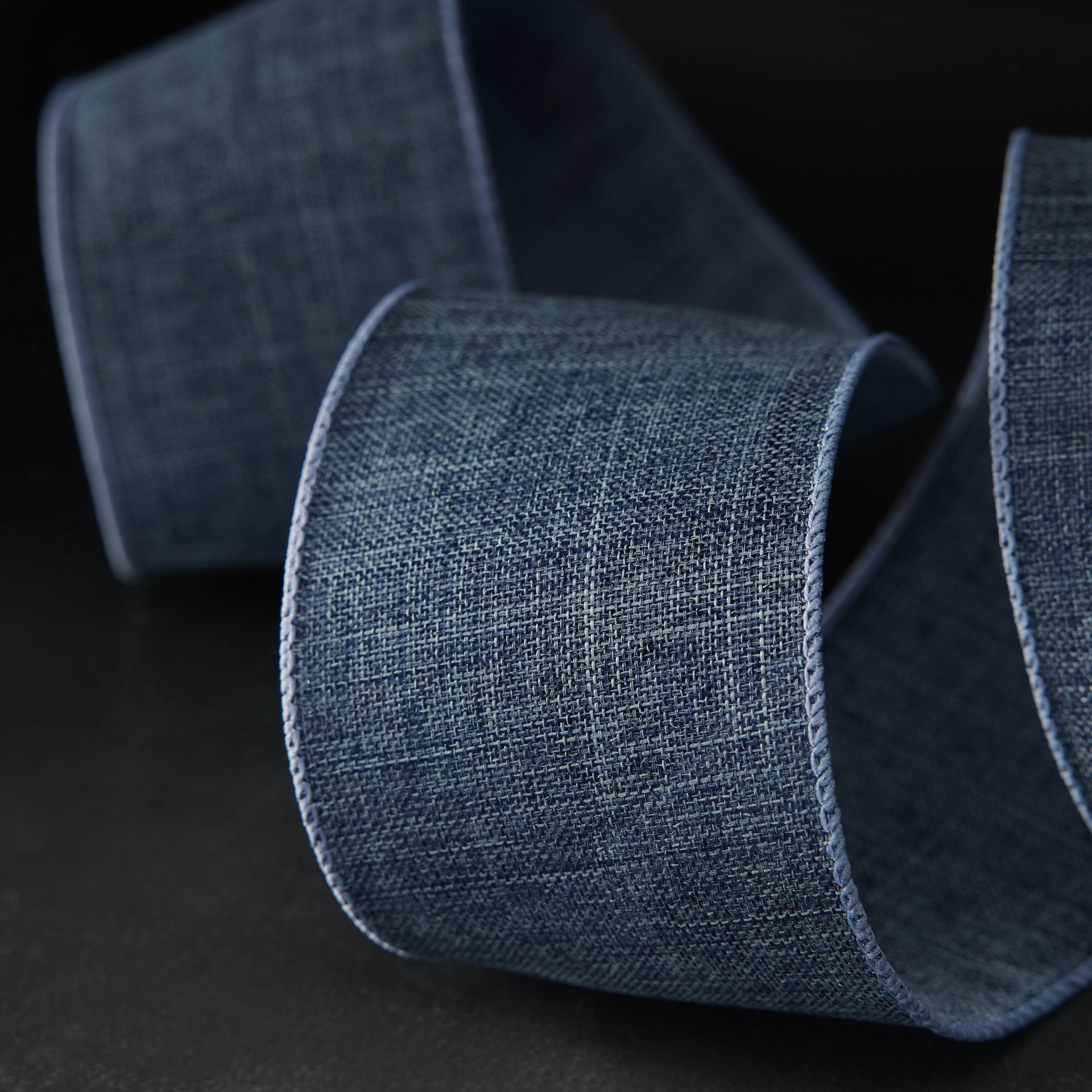 slide 4 of 4, 2.5" X 25ft. Denim Faux Linen Wired Ribbon By Celebrate It Decor, 2.5 in x 25 ft