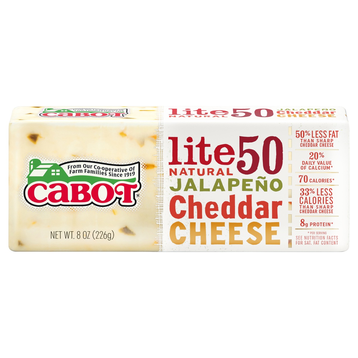 slide 1 of 1, Cabot Lite50 Natural Jalapeno Cheddar Cheese 8 oz, 8 oz