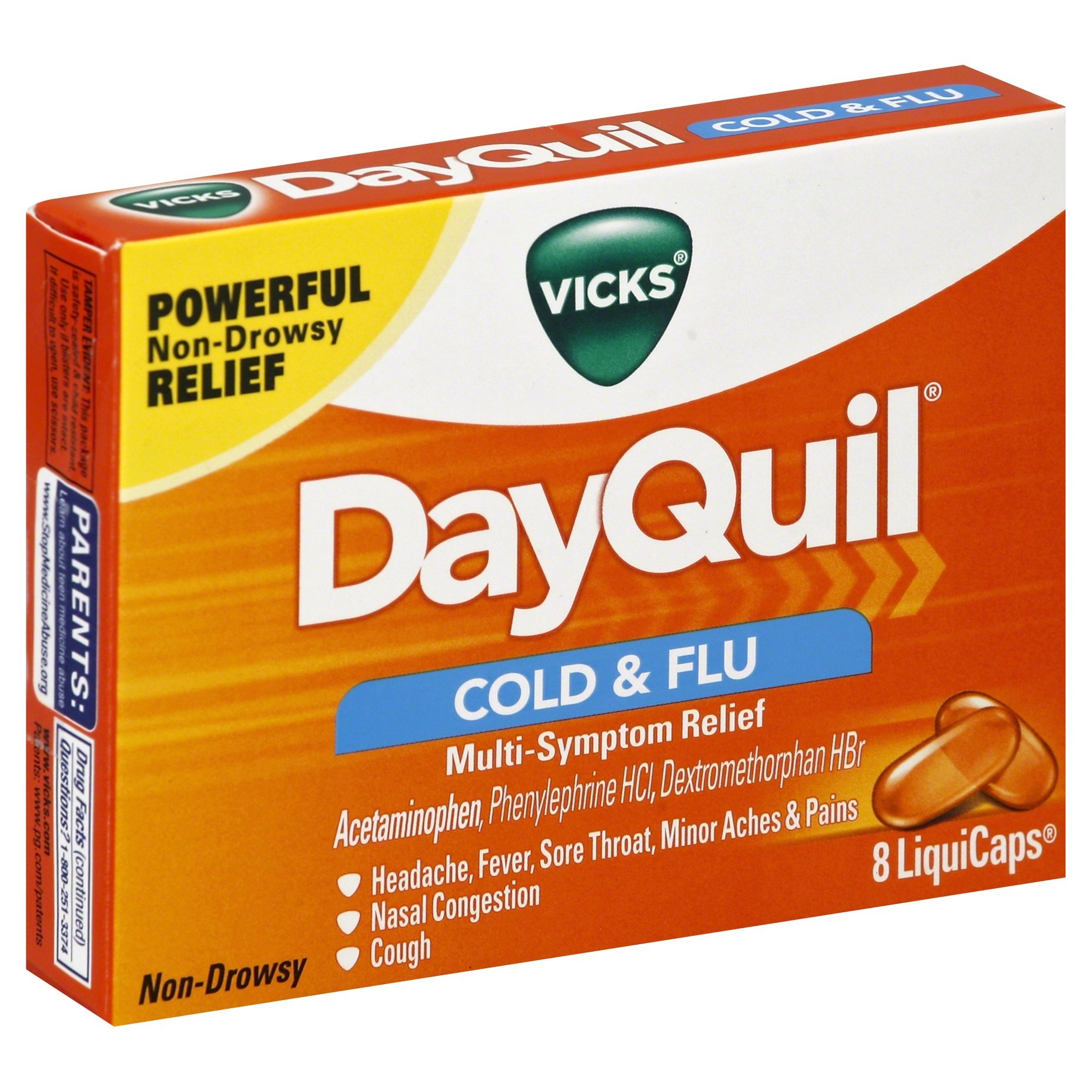 slide 1 of 1, Vicks Cold & Flu, Multi-Symptom Relief, LiquiCaps, 8 ct