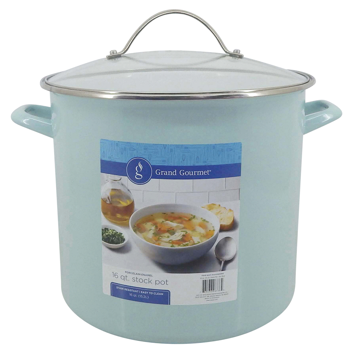 slide 1 of 9, Grand Gourmet Enamel Stock Pot, Sky Blue, 16 qt