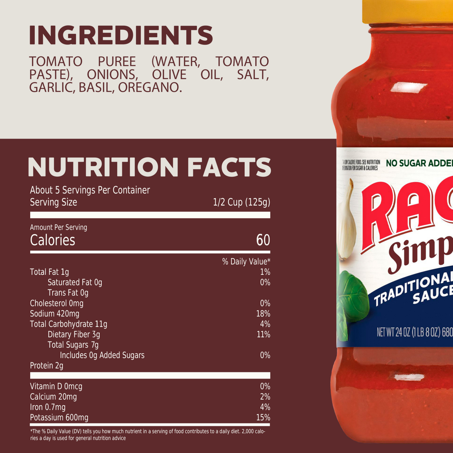 slide 3 of 7, Ragu Simply No Sugar Added Traditional Sauce 24 oz, 24 oz