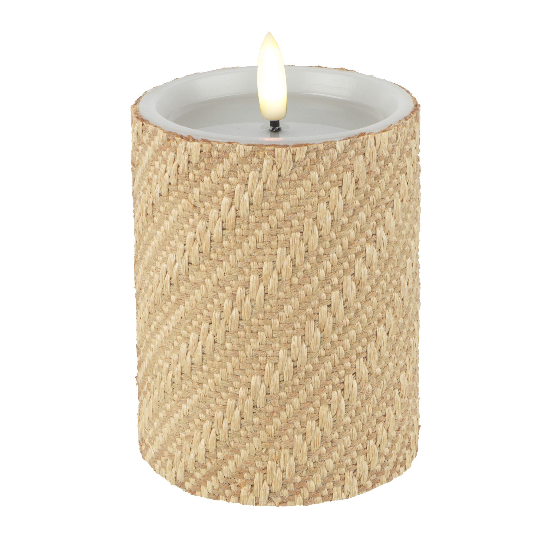 slide 2 of 2, 4" Woven Wax Led Pillar Candle By Ashland, 4 in x 3 in