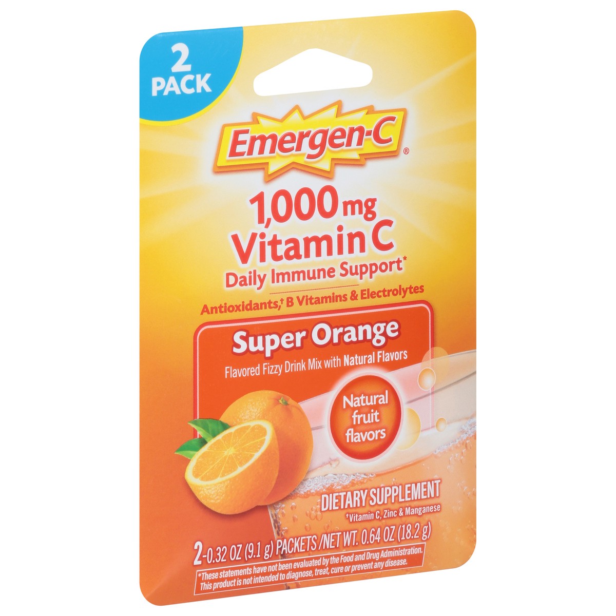 slide 7 of 9, Emergen-C 1000 mg Super Orange Vitamin C 2 - 0.32 Packets, 2 ct