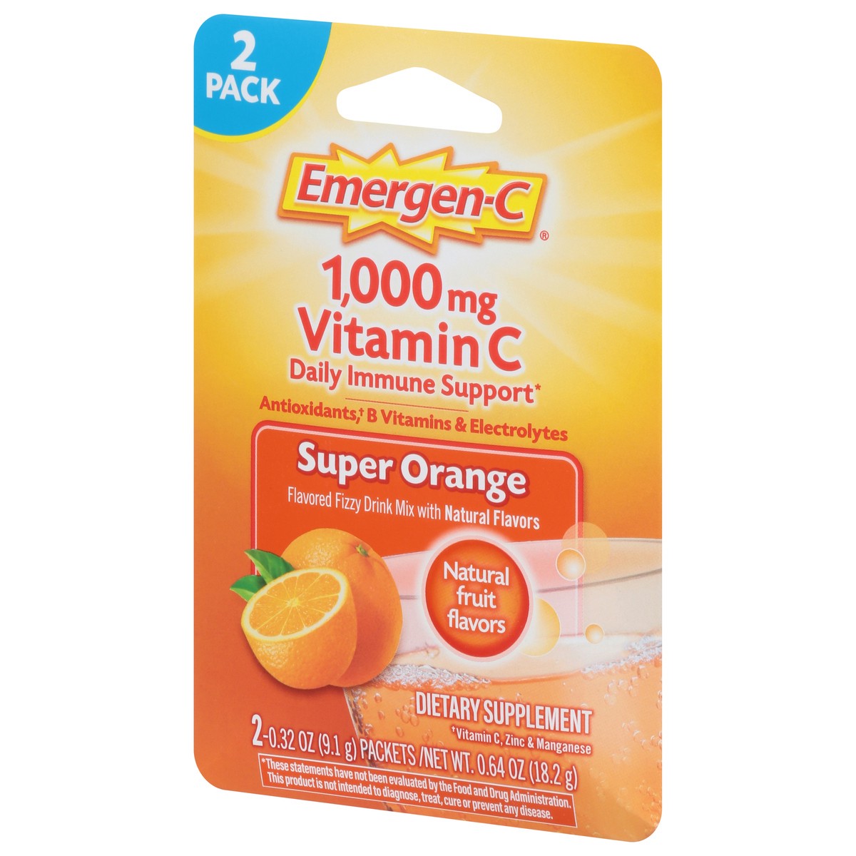 slide 5 of 9, Emergen-C 1000 mg Super Orange Vitamin C 2 - 0.32 Packets, 2 ct