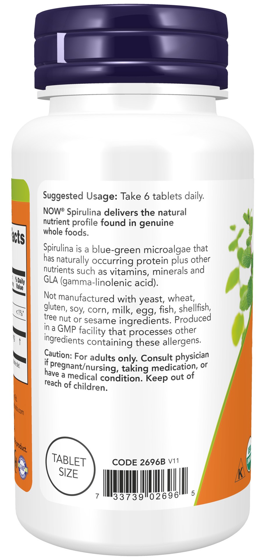 slide 4 of 4, NOW Spirulina 500 mg, Organic - 100 Tablets, 100 ct