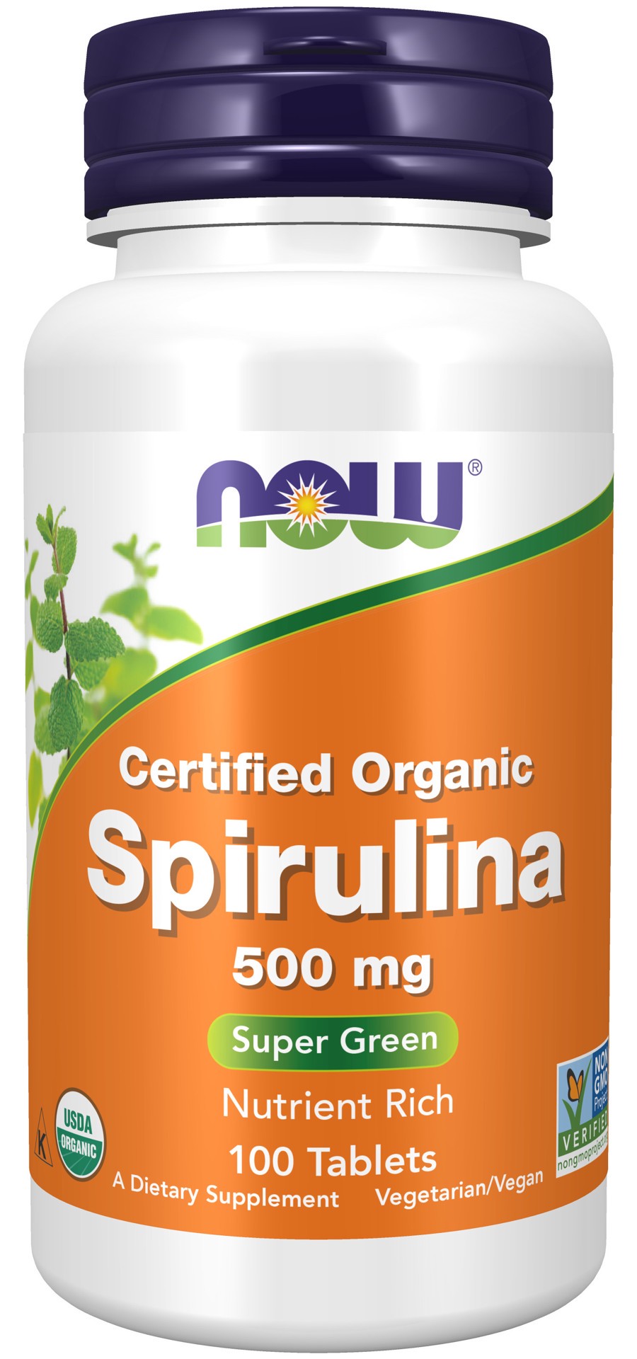 slide 1 of 4, NOW Spirulina 500 mg, Organic - 100 Tablets, 100 ct