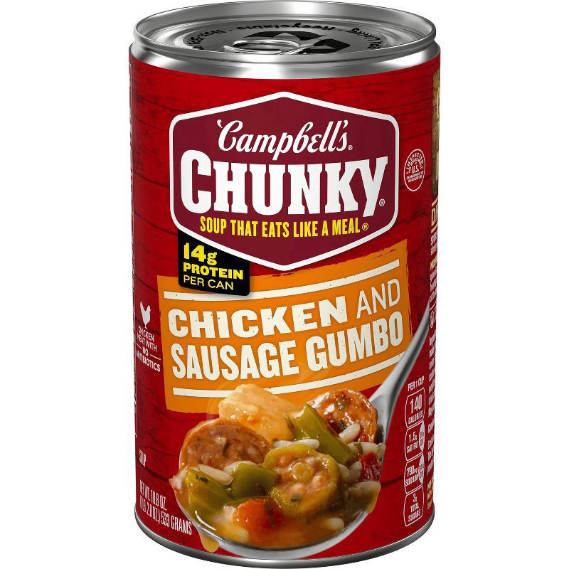 slide 1 of 80, Campbell's Campbell''s Chunky Soup, Chicken and Sausage Gumbo, 18.8 oz Can, 18.8 oz