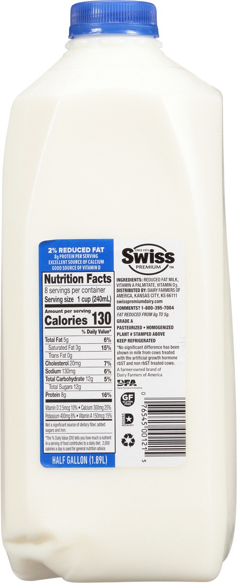 slide 6 of 7, Swiss Premium Dairy 2% Reduced Fat Milk with Vitamin A and D, Milk Half Gallon - 1 Jug, 1/2 gal
