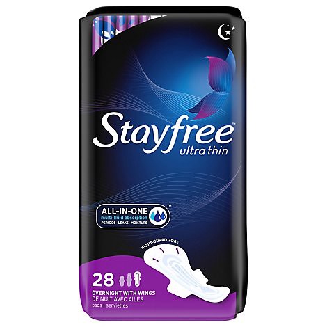 slide 1 of 1, Stayfree Ultra Thin Overnight W/Wings - 28 Count, 28 ct