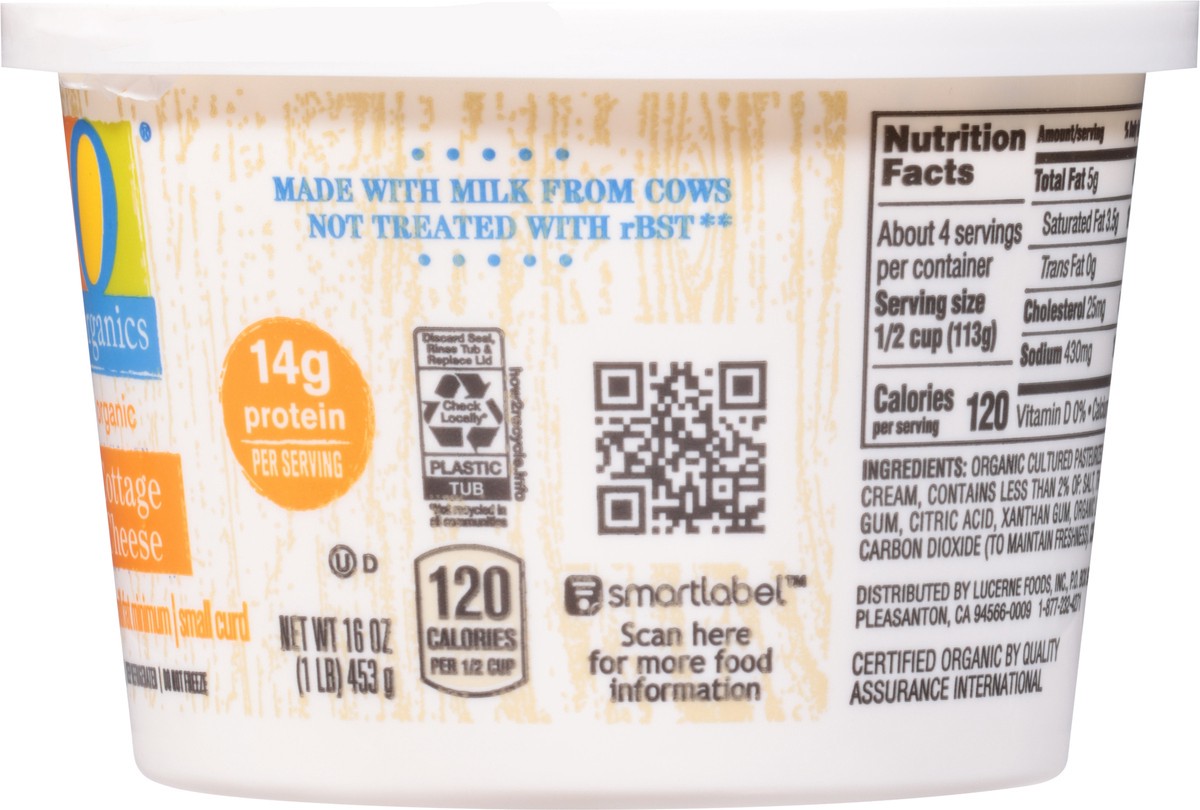 slide 8 of 9, O Organics Cottage Cheese, Small Curd, 4% Milkfat Minimum, Organic, 