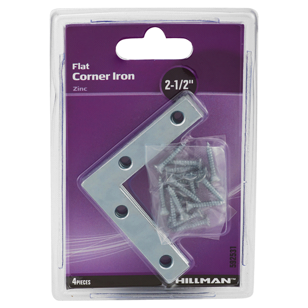 slide 1 of 1, Hillman Flat Corner Irons, 2-1/2", 4 ct