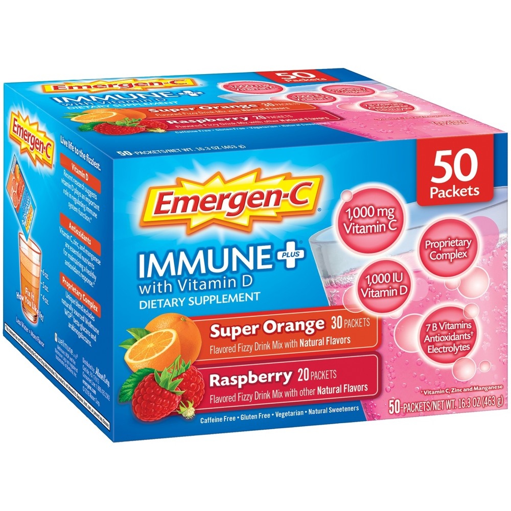 slide 2 of 3, Emergen-C Immune+ - Orange & Raspberry, 50 ct