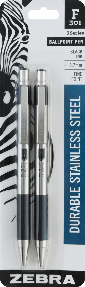 slide 9 of 9, Zebra 2ct F-301 Ballpoint Pens Black Ink Fine .7mm, 2 ct