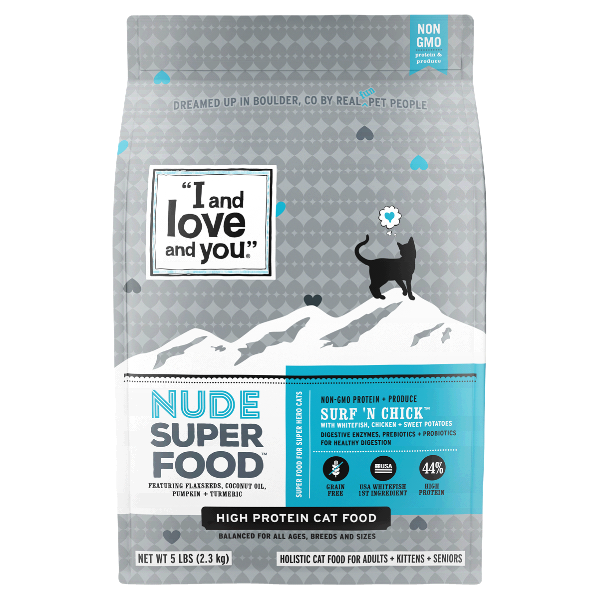 slide 1 of 1, I And Love And You Nude Food Surf'n Chick Fish, Chicken Dry Cat Food, 5 lb
