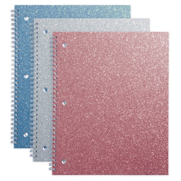 slide 1 of 4, Office Depot Brand Glitter 3-Hole-Punched Notebook, 8'' X 10 1/2'', Wide Ruled, 160 Pages (80 Sheets), Assorted Colors, 80 ct