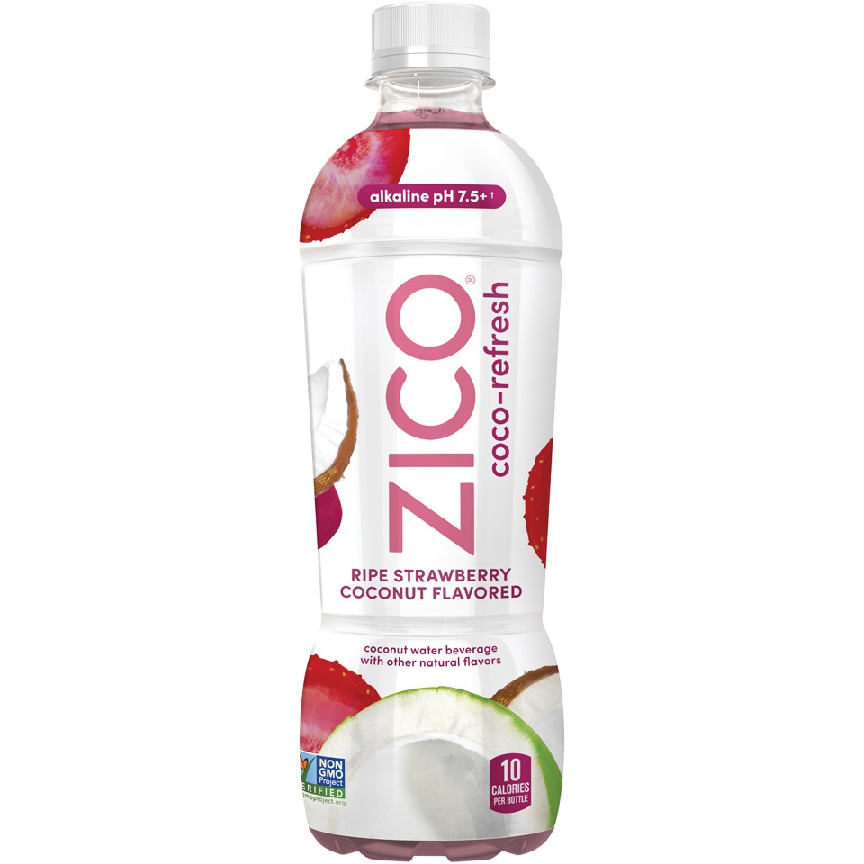 slide 1 of 2, Zico Coco-Refresh Coconut Water, Ripe Strawberry, 16.9 Oz, 16.9 oz