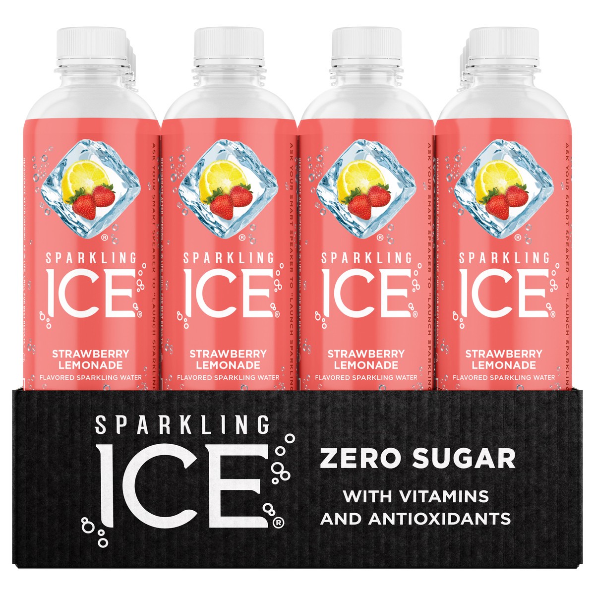 slide 1 of 8, Sparkling ICE Zero Sugar Strawberry Lemonade Sparkling Water 12 - 17 fl oz Bottles, 12 ct