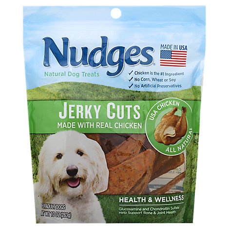 slide 1 of 1, Nudges Dog Treats Jerky Cuts Natural Ingredients Real Chicken Pouch, 10 oz