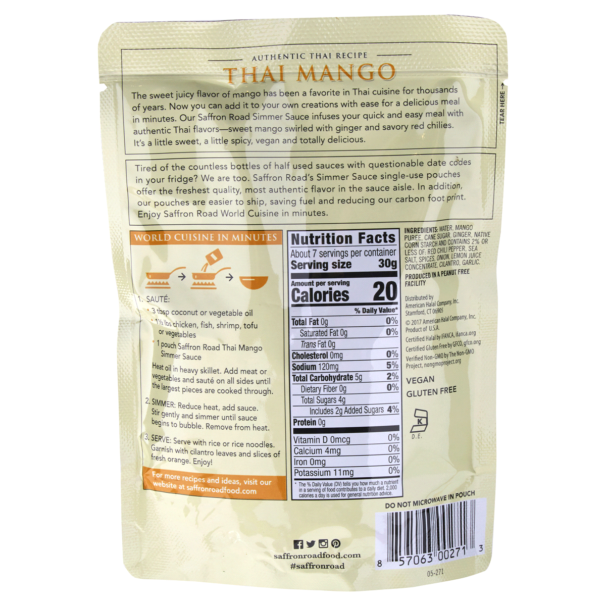slide 2 of 2, Saffron Road Thai Mango Simmering Sauce, 7 oz