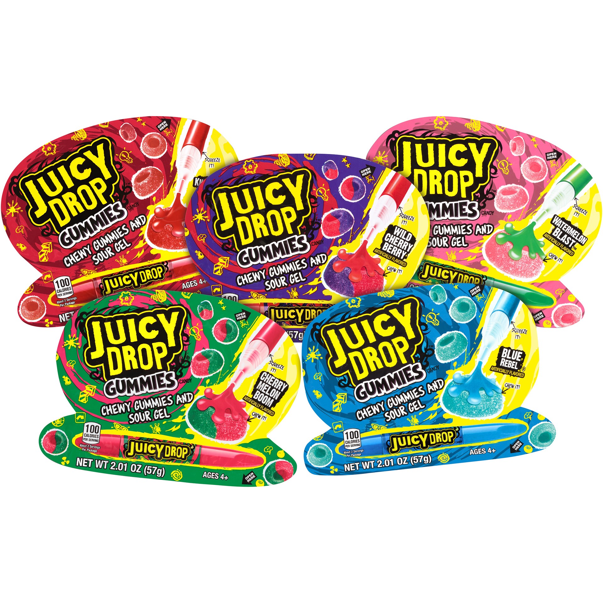 slide 1 of 3, Juicy Drop Gummies Candy, Sweet Gummies & Sour Gel Pen, Assorted Flavors, 2.01 oz